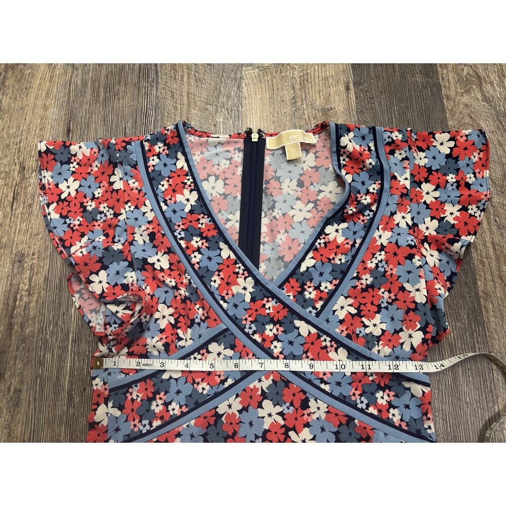 Michael‎ Michael Kors Floral Flutter Sleeve V-Neck Dress Blue Red XS - Picture 4 of 5